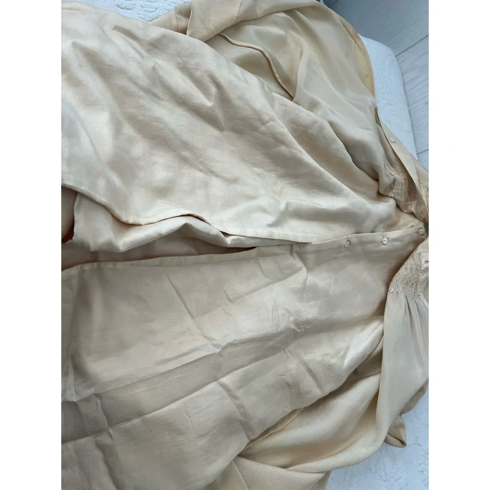 Antique Silk Dress Coat Robe Embroidered Gown Baby Cream Lined Handmade